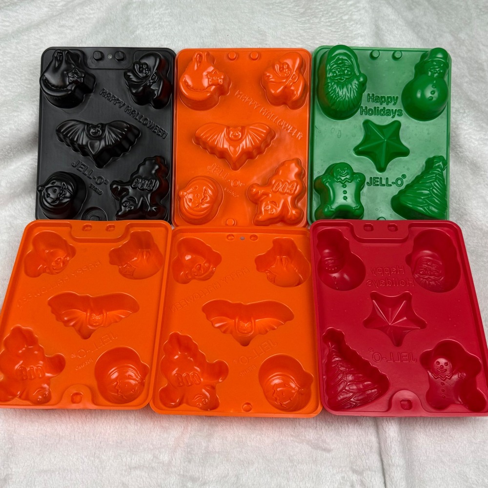 Vintage Jell-O Gelatin Molds Set of 6 Halloween Holiday Christmas Plastic Trays‎